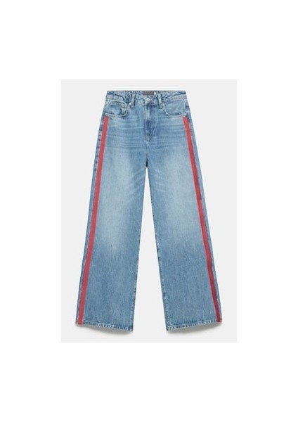 Allbucks Mint Velvet Kırmızı Şeritli Wide Leg Jean Pantolon ABAB5059
