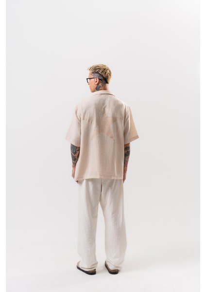 Erkek Star Nakışlı Oversize Gömlek Bej indirimleri