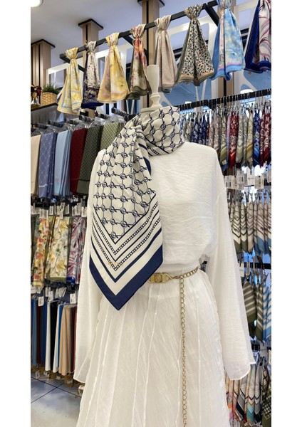 Çizgi K Desen Eşarp Lacivert