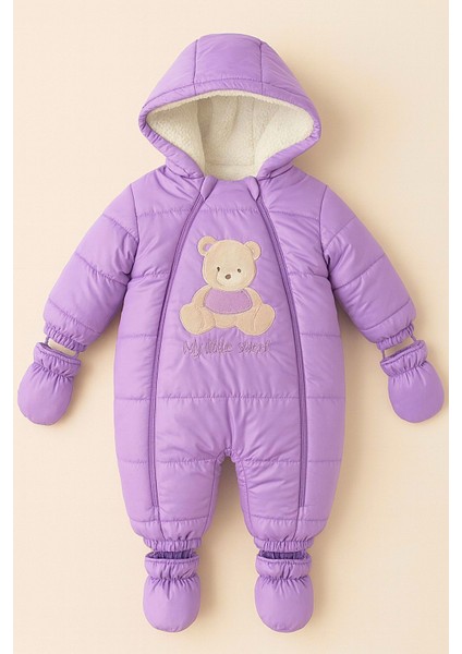 Sevimli Figürlü Kapüşonlu Içi Kürklü Patikli Eldivenli Bebek-Çocuk Astronot-Kozmonot Tulum Mont