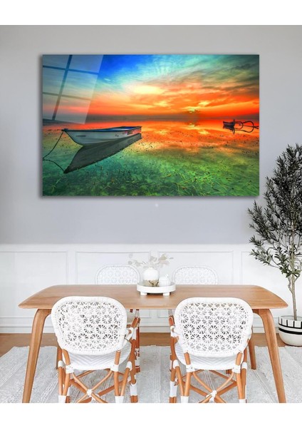 Kayık Göl Manzara Cam Tablo Modern Ev Ofis Salon Hediyelik Büyük Tablo Duvar Dekoru fiyatları