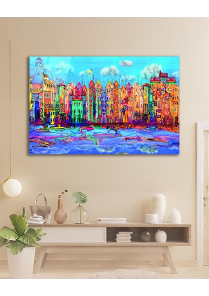 Renkli Binalar Cam Tablo, Ev Ofis Salon Hediyelik Duvar Dekoru