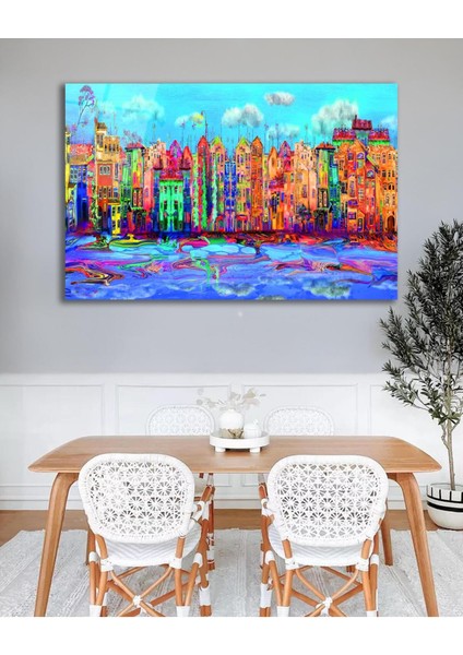 Renkli Binalar Cam Tablo, Ev Ofis Salon Hediyelik Duvar Dekoru modelleri