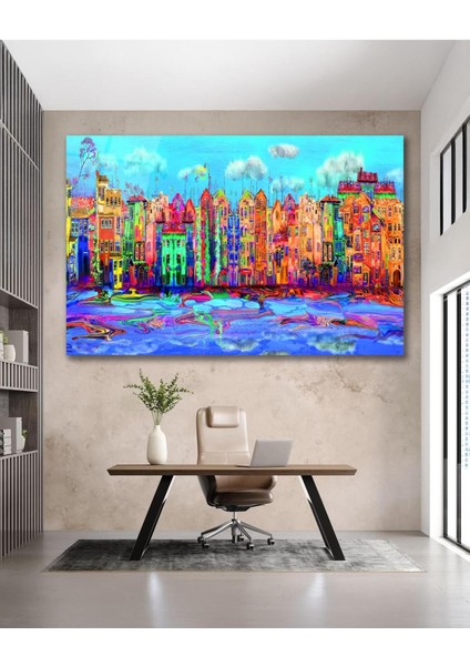 Renkli Binalar Cam Tablo, Ev Ofis Salon Hediyelik Duvar Dekoru fırsatları