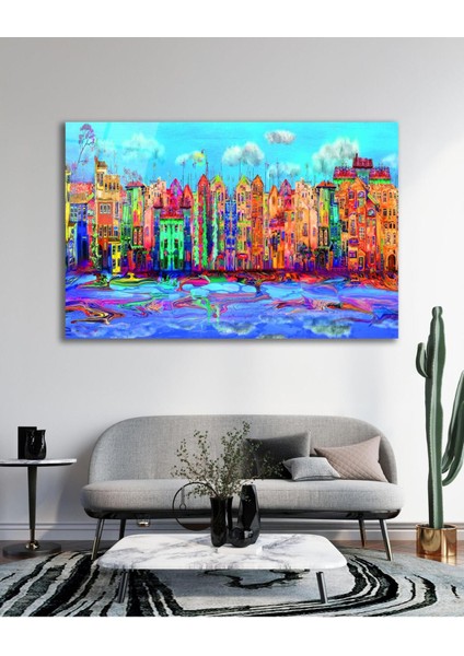 Renkli Binalar Cam Tablo, Ev Ofis Salon Hediyelik Duvar Dekoru indirimleri