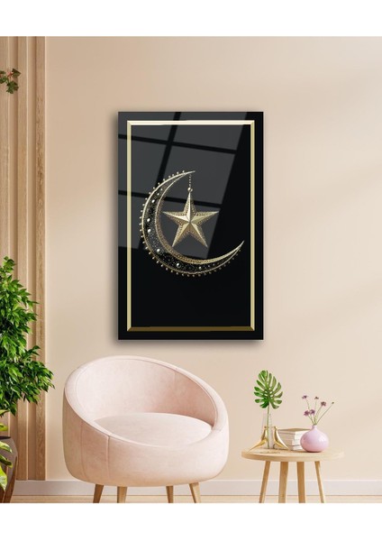Ay Yıldız Cam Tablo Modern Ev Ofis Salon Hediyelik Büyük Tablo Duvar Dekoru modelleri