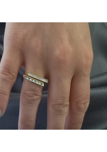 Ayarlanabilir Taşlı Çelik Gold Yüzük modelleri