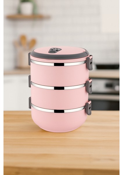 3 Katlı Sefer Tası 1,8 Lt Pudra Pembe