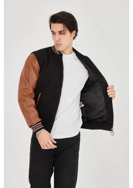 Erkek Içten Elyaf ve Astarlı Kolları Suni Deri Ceket - Kahverengi fiyatları