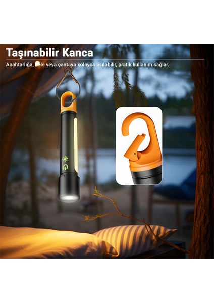 X725 Çok Fonksiyonlu Şarjlı Kamp El Feneri | 750 Lm Led, Yan Lamba, Su Geçirmez, Powerbank