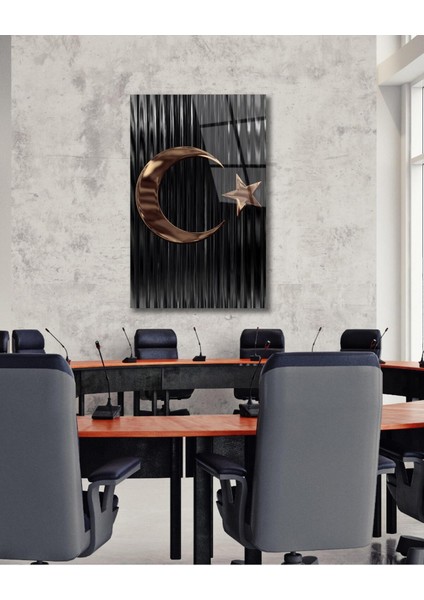 Türk Bayrağı Cam Tablo Modern Ev Ofis Salon Hediyelik Büyük Tablo Duvar Dekoru