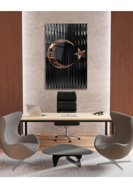 Türk Bayrağı Cam Tablo Modern Ev Ofis Salon Hediyelik Büyük Tablo Duvar Dekoru