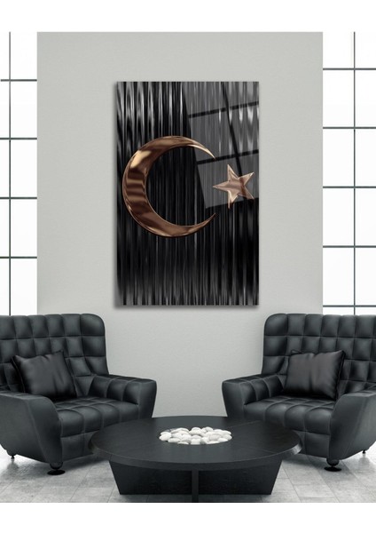 Türk Bayrağı Cam Tablo Modern Ev Ofis Salon Hediyelik Büyük Tablo Duvar Dekoru