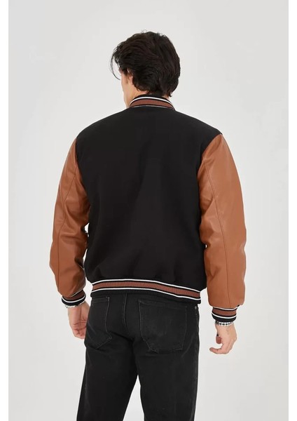 Erkek Içten Elyaf ve Astarlı Kolları Suni Deri Ceket - Kahverengi fırsatları