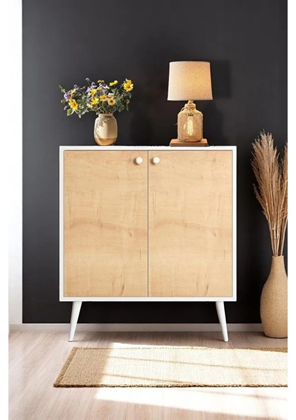 Novo Çok Amaçlı Dolap / Kapaklı Raflı Dolap / Meşe - Beyaz