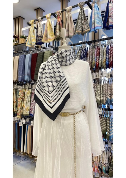 Çizgi K Desen Eşarp Siyah