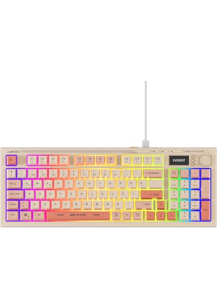 Kb-79 Silent Pro Bej-Pembe-Turuncu Sessiz Rgb Q Membrane Oyuncu Klavyesi