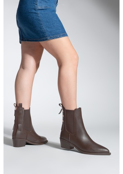 Kadın Sivri Burun Lastikli Kovboy Arkadan Fermuarlı Topuklu Western Bot Esoma Kahve indirimleri