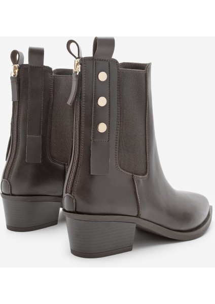 Kadın Sivri Burun Lastikli Kovboy Arkadan Fermuarlı Topuklu Western Bot Esoma Kahve