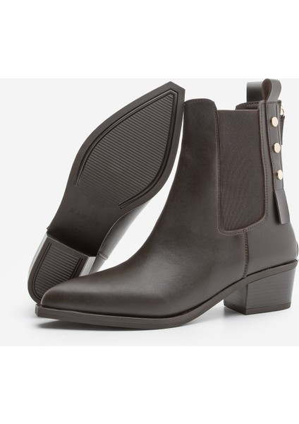 Kadın Sivri Burun Lastikli Kovboy Arkadan Fermuarlı Topuklu Western Bot Esoma Kahve