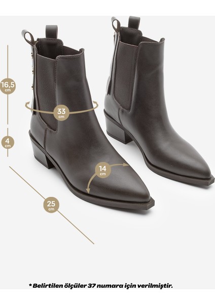 Kadın Sivri Burun Lastikli Kovboy Arkadan Fermuarlı Topuklu Western Bot Esoma Kahve
