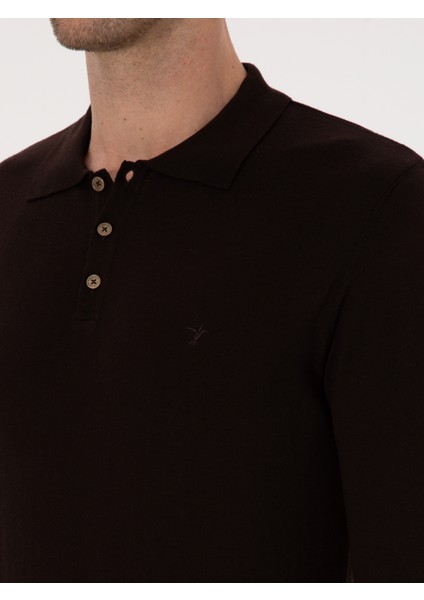 Erkek Kahverengi Regular Fit Pamuk Karışımlı Polo Yaka Basic Triko Kazak 50318673-VR029