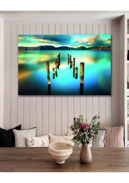Göl Renkli Cam Tablo, Ev Ofis Salon Hediyelik Duvar Dekoru fiyatları