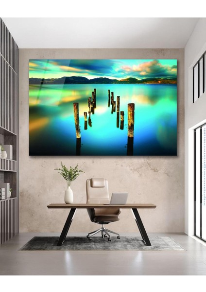 Göl Renkli Cam Tablo, Ev Ofis Salon Hediyelik Duvar Dekoru fırsatları