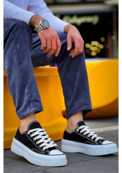 Jasko Kısa Siyah Beyaz Keten Yüksek Taban Erkek Spor Ayakkabı fırsatları
