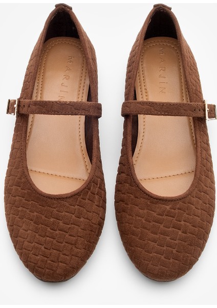 Kadın Desenli Bantlı Günlük Babet Afira Kahve Süet