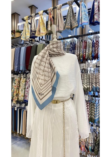 Çizgi K Desen Eşarp Mavi