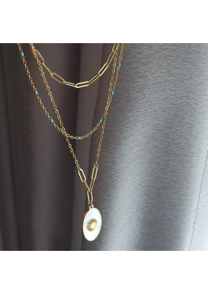 3 Lü Zincir Ay Çiçeği Çelik Kolye