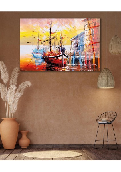 Soyut Manzara Deniz ve Gemi Cam Tablo , Ev Ofis Salon Hediyelik Duvar Dekoru fiyatları