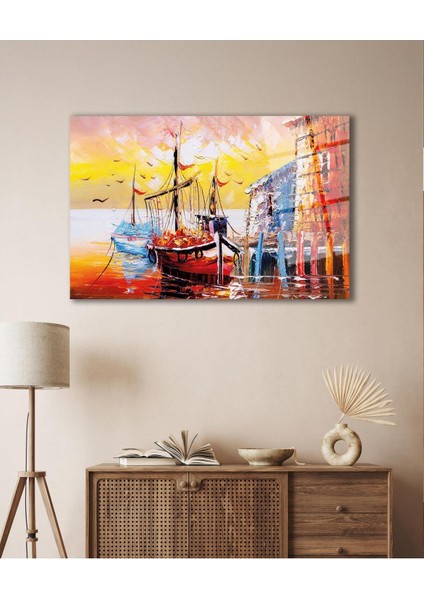 Soyut Manzara Deniz ve Gemi Cam Tablo , Ev Ofis Salon Hediyelik Duvar Dekoru fırsatları