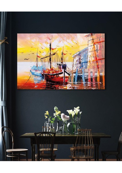 Soyut Manzara Deniz ve Gemi Cam Tablo , Ev Ofis Salon Hediyelik Duvar Dekoru indirimleri