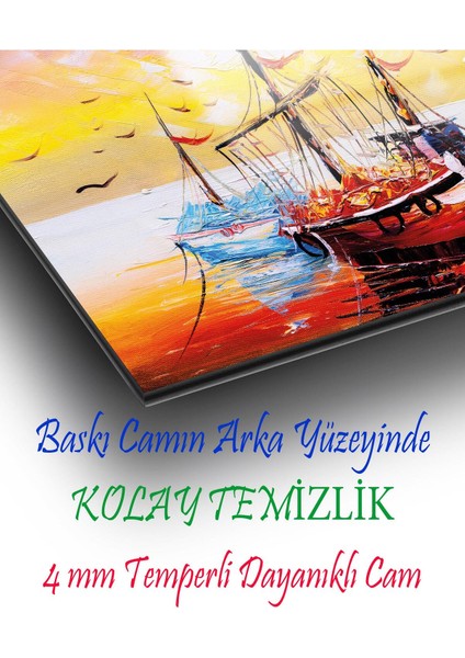 Soyut Manzara Deniz ve Gemi Cam Tablo , Ev Ofis Salon Hediyelik Duvar Dekoru