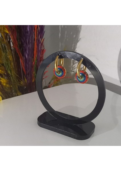 Renkli Mineli Çelik Halka Küpe