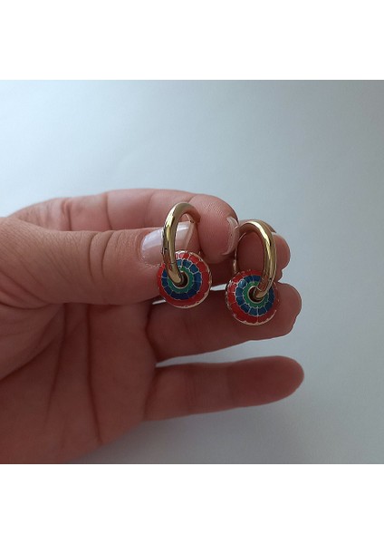 Renkli Mineli Çelik Halka Küpe modelleri