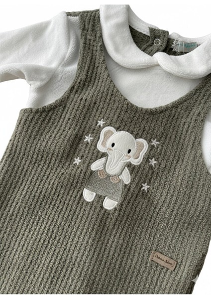 %100 Pamuk Erkek Bebek Ayaklı Tulum – Fil Nakışlı – Uzun Kollu – Mavi fırsatları