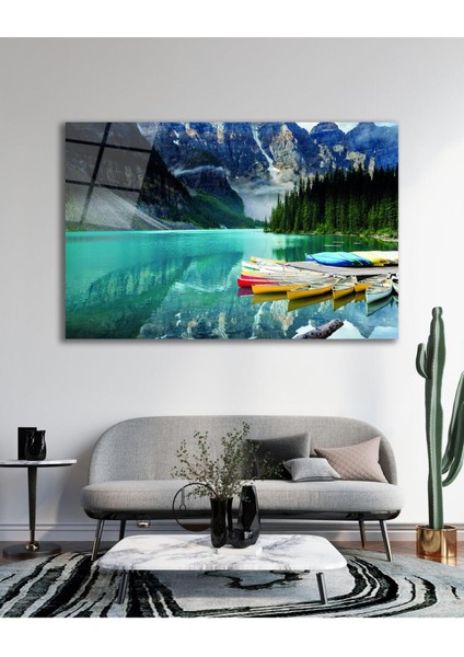 Dağ Göl Manzara Cam Tablo, Ev Ofis Salon Hediyelik Duvar Dekoru