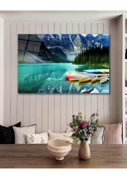 Dağ Göl Manzara Cam Tablo, Ev Ofis Salon Hediyelik Duvar Dekoru fiyatları