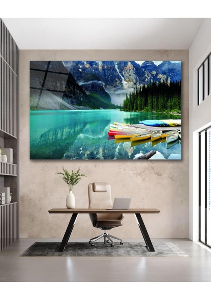 Dağ Göl Manzara Cam Tablo, Ev Ofis Salon Hediyelik Duvar Dekoru modelleri