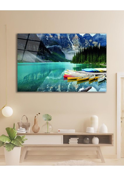 Dağ Göl Manzara Cam Tablo, Ev Ofis Salon Hediyelik Duvar Dekoru fırsatları