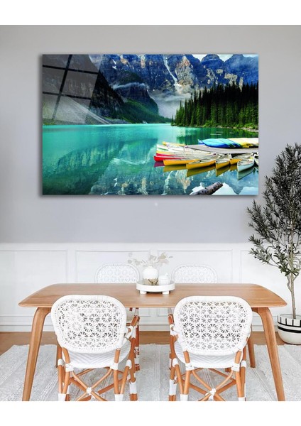Dağ Göl Manzara Cam Tablo, Ev Ofis Salon Hediyelik Duvar Dekoru indirimleri