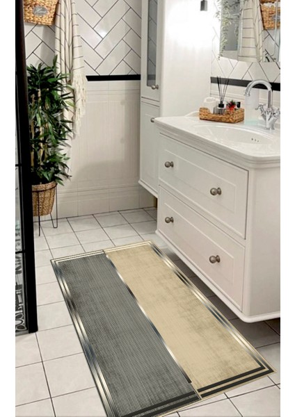 Paye Desenli 70X120 cm Kaymaz, Bambu, Pamuk Taban Banyo Halısı, Paspası