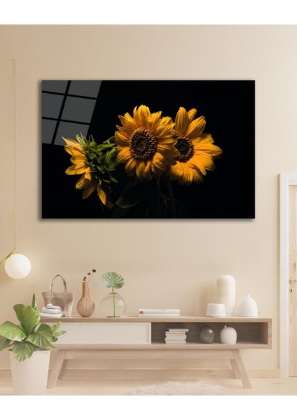 Ay Çiçeği Cam Tablo, Ev Ofis Salon Hediyelik Duvar Dekoru fiyatları