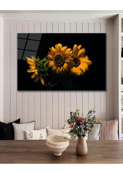 Ay Çiçeği Cam Tablo, Ev Ofis Salon Hediyelik Duvar Dekoru fırsatları