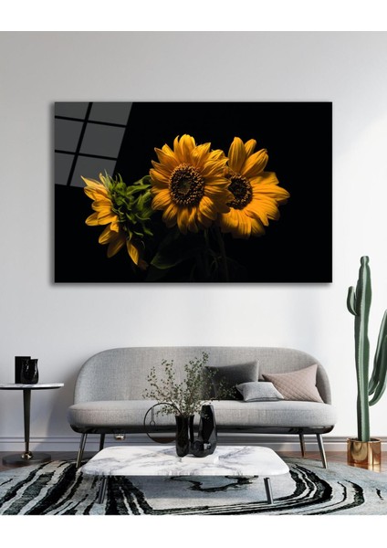 Ay Çiçeği Cam Tablo, Ev Ofis Salon Hediyelik Duvar Dekoru indirimleri