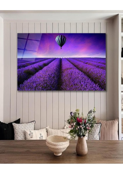Çiçek Lavanta Cam Tablo, Ev Ofis Salon Hediyelik Duvar Dekoru