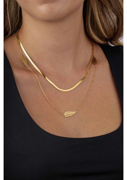 Altın Kaplama Yaprak Motifli Çift Zincir Kadın Çelik Zincir fiyatları